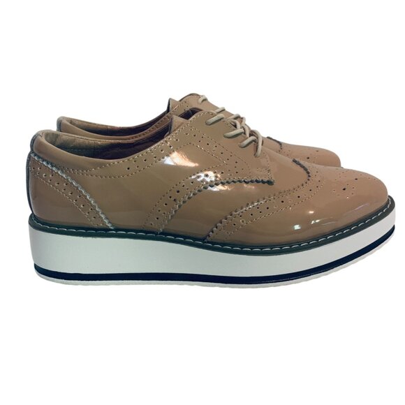 Platform Lace-Up Wingtips Oxford Shoes -Beige Women's Sz 8.5 Vegan Steampunk - Picture 3 of 9